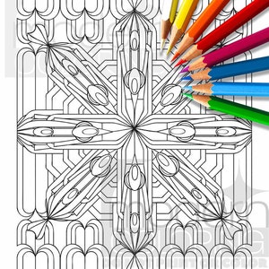 May include: A black and white coloring page featuring a geometric mandala design with a "Candy Wrapper Mandala" title and copyright information. The design is intricate and detailed, with a central starburst and repeating patterns.