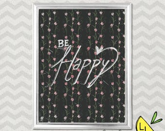 Lds Art Be Happy Quote Gold Glitter Printable Art Hand Etsy