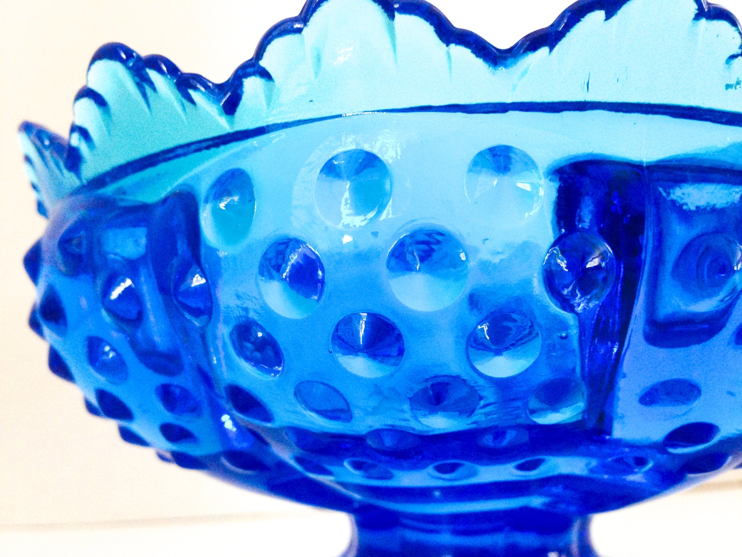 Fenton Art Glass Candle Bowl Hobnail Colonial Blue Etsy