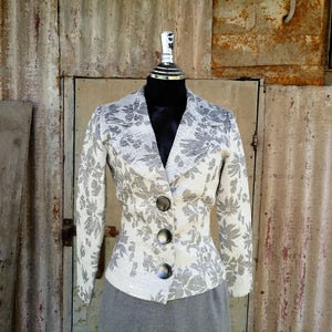 Gray Blazer, 1980, White and Gray Shiny Jackets, Vintage Blazer, Vintage Jacket, Jackets, Gray Jacket For Women ,Free Shipping, Retro style