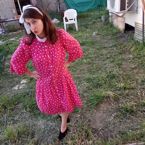 Pink Dots Vintage Dress For Women 1960s, Vintage Dress. Pink Dress, Country dress, Dress, Day Dress, Casual Dress, Cute Dress, Retro dress