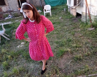 Pink Dots Vintage Dress For Women 1960s, Vintage Dress. Pink Dress, Country dress, Dress, Day Dress, Casual Dress, Cute Dress, Retro dress