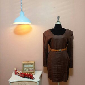 Brown  Vintage Dress. 80&#39;s Dress. Brown  Dress. 1980 Dress. 1980 Womens dress. Brown  Vintage Dress For Women 1980&#39;s Size L