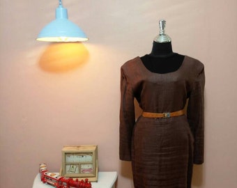 Brown  Vintage Dress. 80's Dress. Brown  Dress. 1980 Dress. 1980 Womens dress. Brown  Vintage Dress For Women 1980's Size L