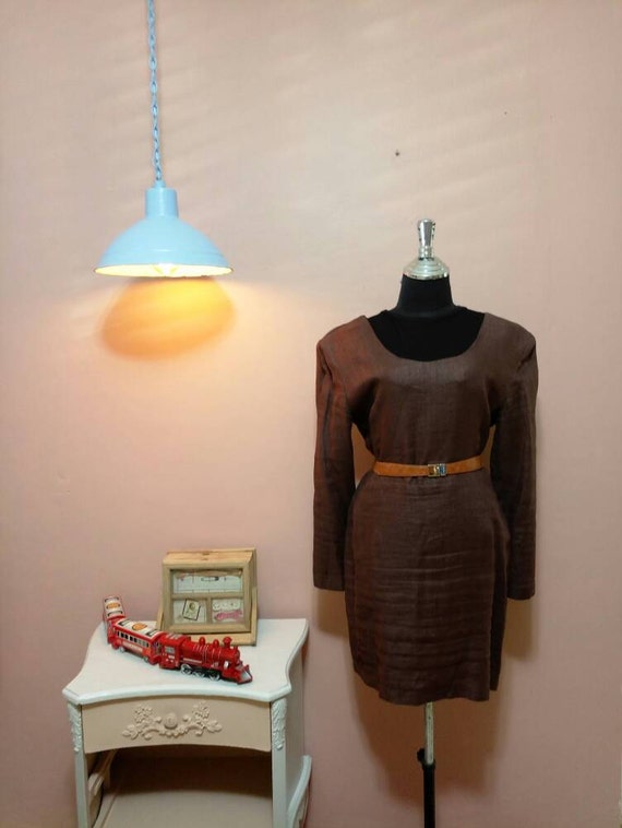 Brown  Vintage Dress. 80's Dress. Brown  Dress. 1… - image 1