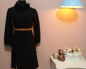 Mini Black Dress, Black dress, Dress, 70s Dress,Black Elegant Vintage Dress For Women 1970s, Midi Dress, Long sleeves Dress,Mini Dress