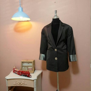 Chaqueta negra y blanca, chaqueta vintage, chaquetas, chaqueta vintage para mujer de los años 90, atuendos formales, moda de los años 90, envío gratis, tallas grandes