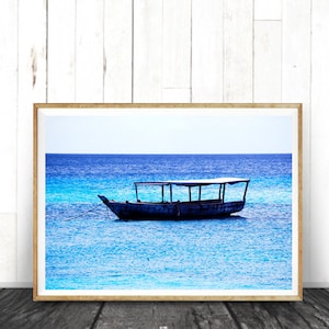 Boat Photography, Sea, Clear water, Days stabbed print boat, Aqua Decor, Africa, boat print, Sea Poster, living room wall art, gifts