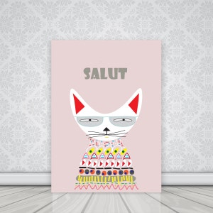 SALE Cats, France Print, Cat Print, Wall Decor, Digital Illustration,Drawing, Digital Print, Wall Art,Wall Hanging,Hello in France Languages image 3