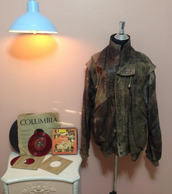 Vintage Leather Jacket, Vintage mens Coat, 70s Men