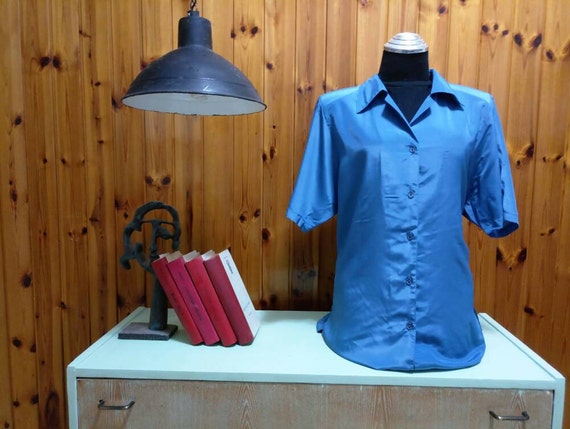 Retro Blouse.1950 Blouse.Blue Blouse.Elegant Blouse.Vintage  Blouse.50's Blouses.Womens Blouse. Blouses.Elegant  Blouse.Free Shipping.Size L