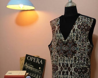Jacquard Vest, 70's Vest, Vintage Vest, Vest for women, 1970 Jacket, Geometric Vintage Vest For Women 1970's, Retro Vest,  Size OS
