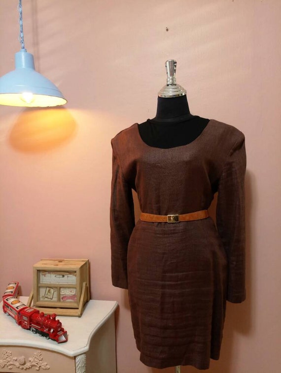 Brown  Vintage Dress. 80's Dress. Brown  Dress. 1… - image 5