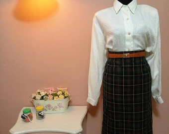 Scottish skirt, Green Navy red and Yellow Skirt, Plaid Skirt, Vintage, Vintage Skirt For Women 1990s, Free Shipping, Size M