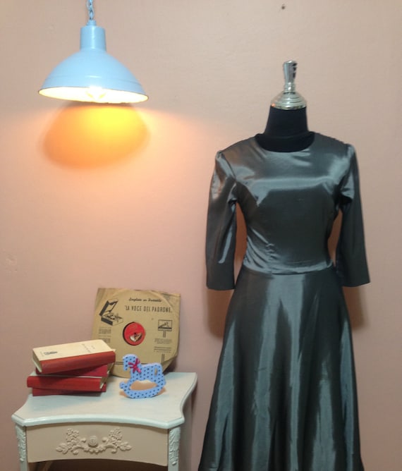 Dark Gray Vintage Dress. 80's Dress. Dark Gray Dr