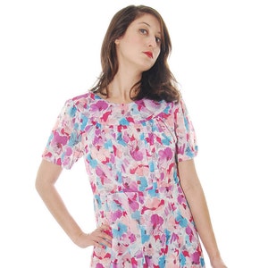 Mix Color Floral Print Vintage Dress For Women 1980s