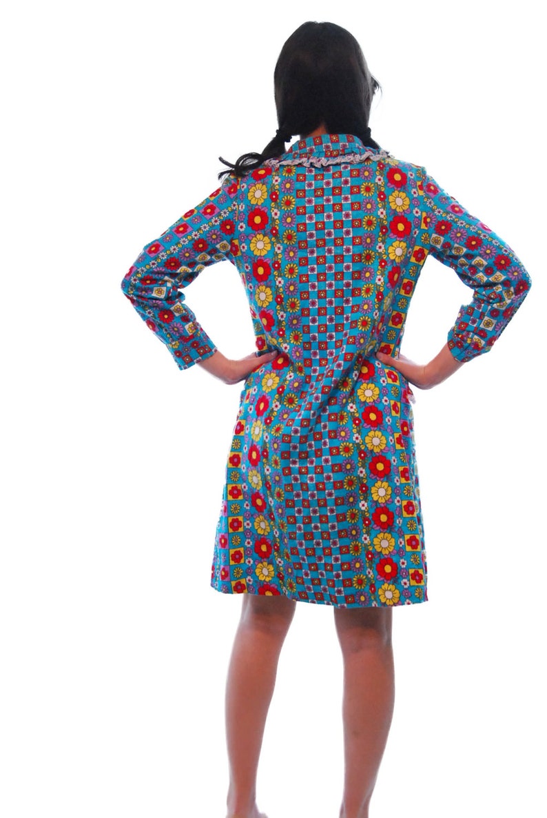 Womens Dresses.Vintage Dress.Vintage Clothing.Blue Floral Print Vintage Dress For Women 1970s.Womens 70s.Vintage.Women Clothing.Size M