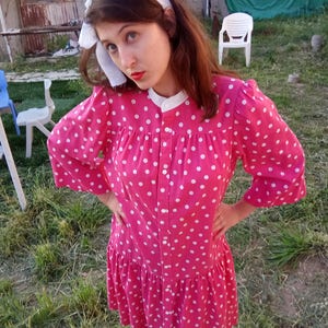Pink Dots Vintage Dress For Women 1960s, Vintage Dress. Pink Dress, Country dress, Dress, Day Dress, Casual Dress, Cute Dress, Retro dress