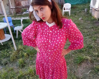 Pink Dots Vintage Dress For Women 1960s, Vintage Dress. Pink Dress, Country dress, Dress, Day Dress, Casual Dress, Cute Dress, Retro dress