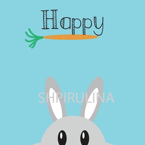 HAPPY Wall Decor, Bunny Print, Bunny Wall Print, Digital Illustration ...