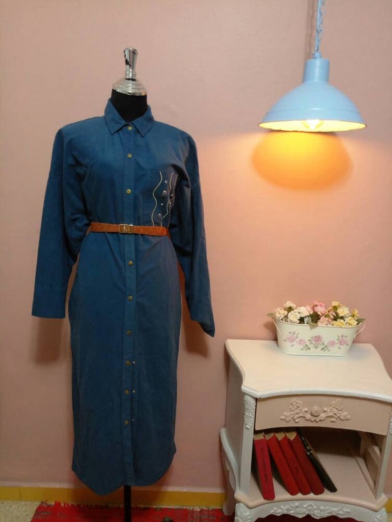 SALE 1980 Dress .Vintage Dress.Blue Dress.80's Dre