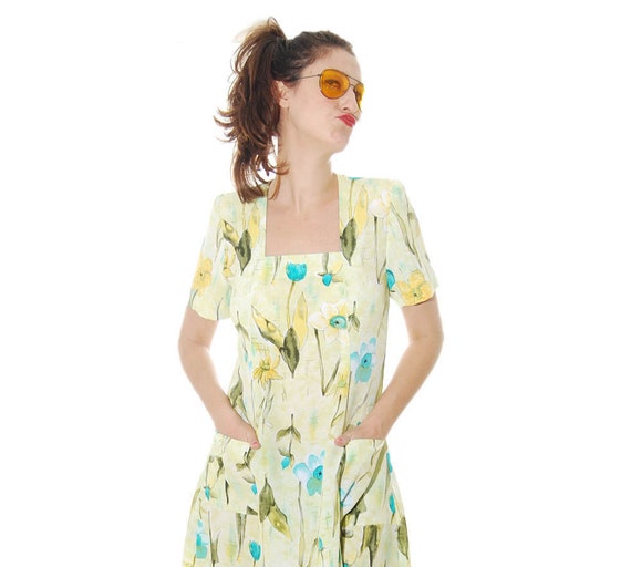 Womens Dresses, Yellow Dress, Mix Color Floral Pr… - image 1