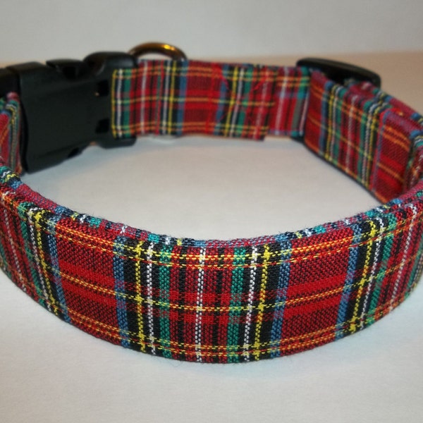 Red Tartan Plaid Christmas Winter Holiday fabric  Dog Collar custom made by Terri's Dog Collars adjustable