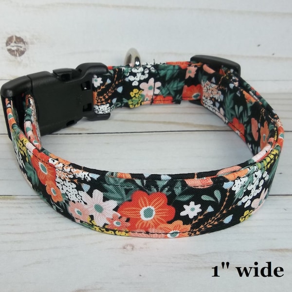 Orange Tangerine Pink yellow white green Girl Flower Floral fabric Dog Collar custom made by Terri's Dog Collars adjustable Spring Girls Pet