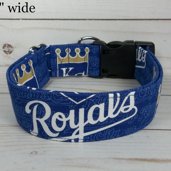 Kansas City Royals MLB Dog Collar handmade by Terri's Dog Collars adjustable made with baseball team fabric #2 large print blue gold