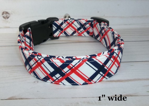 Red White & Blue Patriotic Plaid Dog Collar