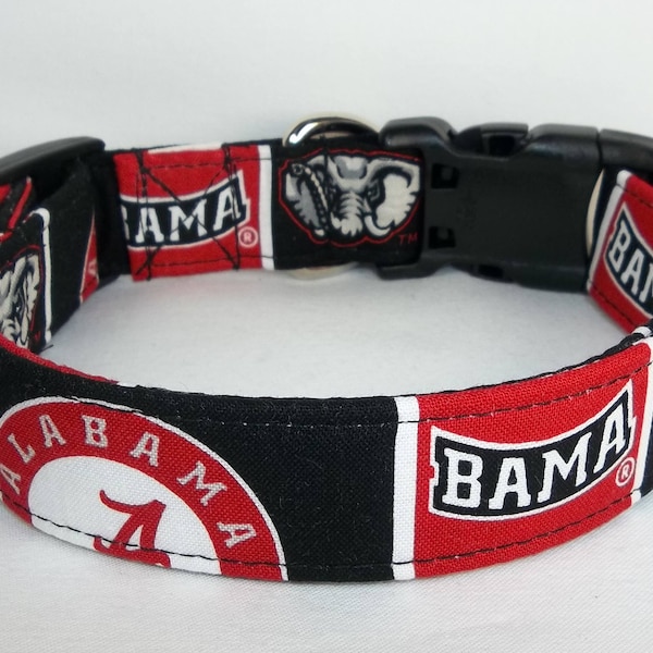 ROLL TIDE Dog Collar custom made by Terri's Dog Collars adjustable University of Alabama block Bama NCAA fabric