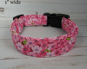 Hot Pink and Pink Flower Floral fabric Girl Dog Collar custom made by Terri's Dog Collars adjustable Spring BFF bracelet available also