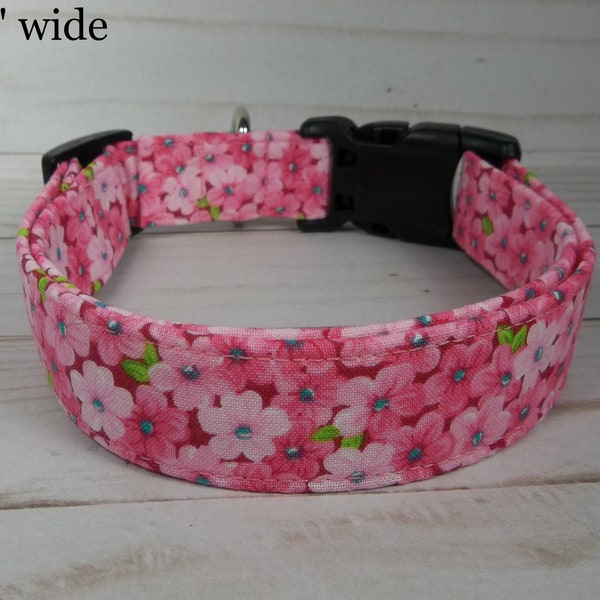 Hot Pink and Pink Flower Floral fabric Girl Dog Collar custom made by Terri's Dog Collars adjustable Spring BFF bracelet available also