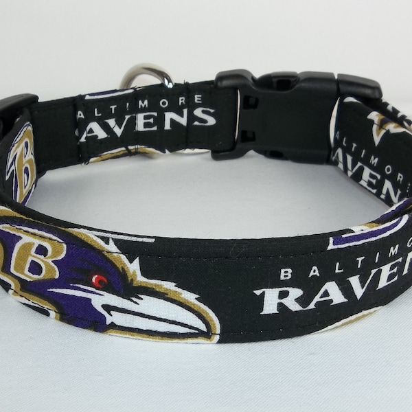 Baltimore Ravens NFL Dog Collar handmade by Terri's Dog Collars adjustable made with team fabric