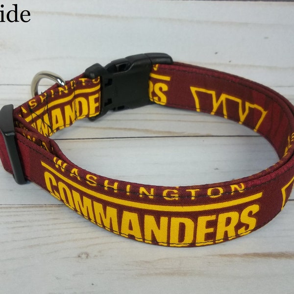Washington Commanders NFL Dog Collar hand made by Terri's Dog Collars adjustable made with team fabric pet boy girl gift new