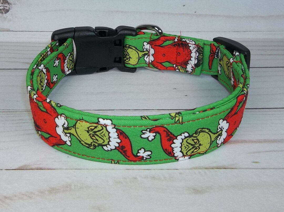 Green Grinch Who Stole Christmas Fabric Dog Collar Custom Made by Terri