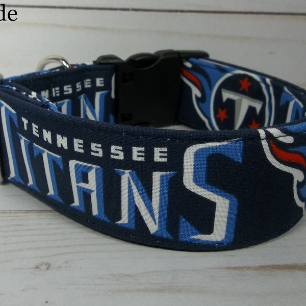 Tennessee Titans NFL Dog Collar handmade by Terri's Dog Collars adjustable made with 2021 team fabric