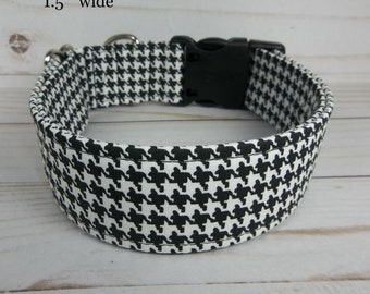 Black White Houndstooth fabric Dog Collar custom made by Terri's Dog Collars adjustable charming for my Alabama fans boy girl