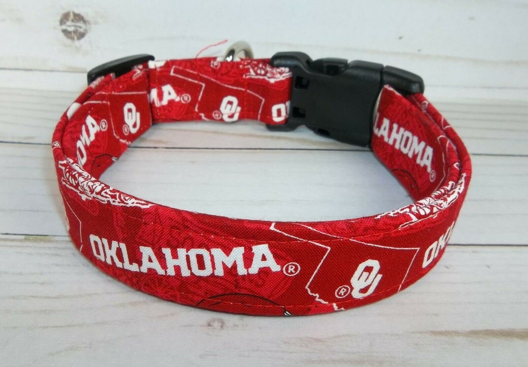 Oklahoma Sooners OU Tone on Tone Dog Collar Custom Made by Terri's Dog