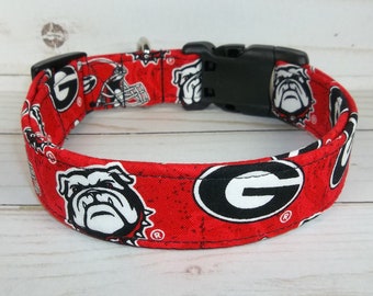 Georgia UGA Bull dogs Tone on Tone Dog Collar custom made by Terri's Dog Collars adjustable NCAA red black University of GA fabric