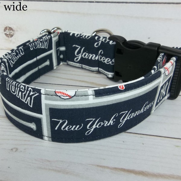 New York  Yankees NY MLB Dog Collar handmade by Terri's Dog Collars adjustable made with team baseball fabric