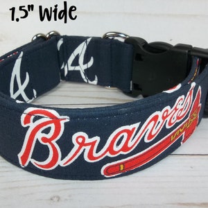 Atlanta Braves MLB Dog Collar handmade by Terri's Dog Collars adjustable made with baseball team fabric