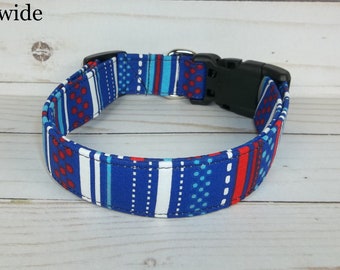 Navy Blue White Bandana Terri's Dog Collar handmade adjustable charming western 