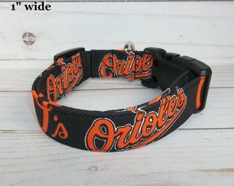 Baltimore Orioles MLB Dog Collar handmade by Terri's Dog Collars adjustable made with team baseball fabric boy girl O's