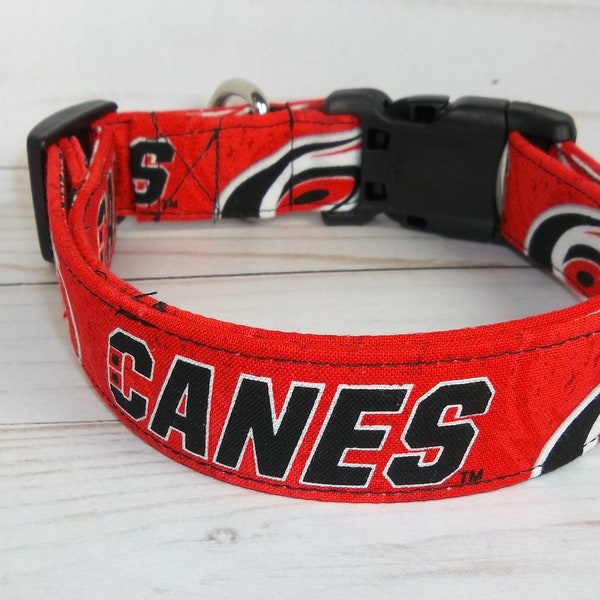 Carolina Hurricanes Dog Collar custom made by Terri's Dog Collars adjustable NHL Hockey red team fabric Canes or Carolina Hurricanes gift