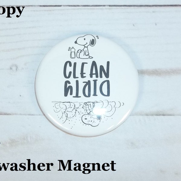 Snoopy The Dog Clean Dirty Dishwasher Magnet Reminder Black and White 2.25" Kitchen Cute Clean House Organized