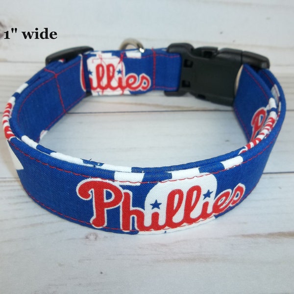 Philadelphia Phillies MLB Dog Collar handmade by Terri's Dog Collars adjustable made with baseball team fabric boy girl gift Bff available