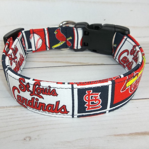 St. Louis Cardinals MLB Dog Collar handmade by Terri's Dog Collars adjustable made with baseball team fabric