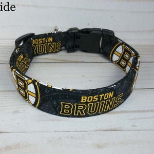 Boston Bruins Dog Collar custom made by Terri's Dog Collars adjustable NHL Hockey fabric