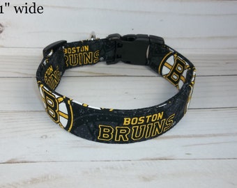 Boston Bruins Dog Collar custom made by Terri's Dog Collars adjustable NHL Hockey fabric